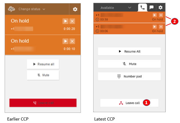 Quitter un appel dans l'ancienne version du CCP, puis dans la dernière version du CCP.