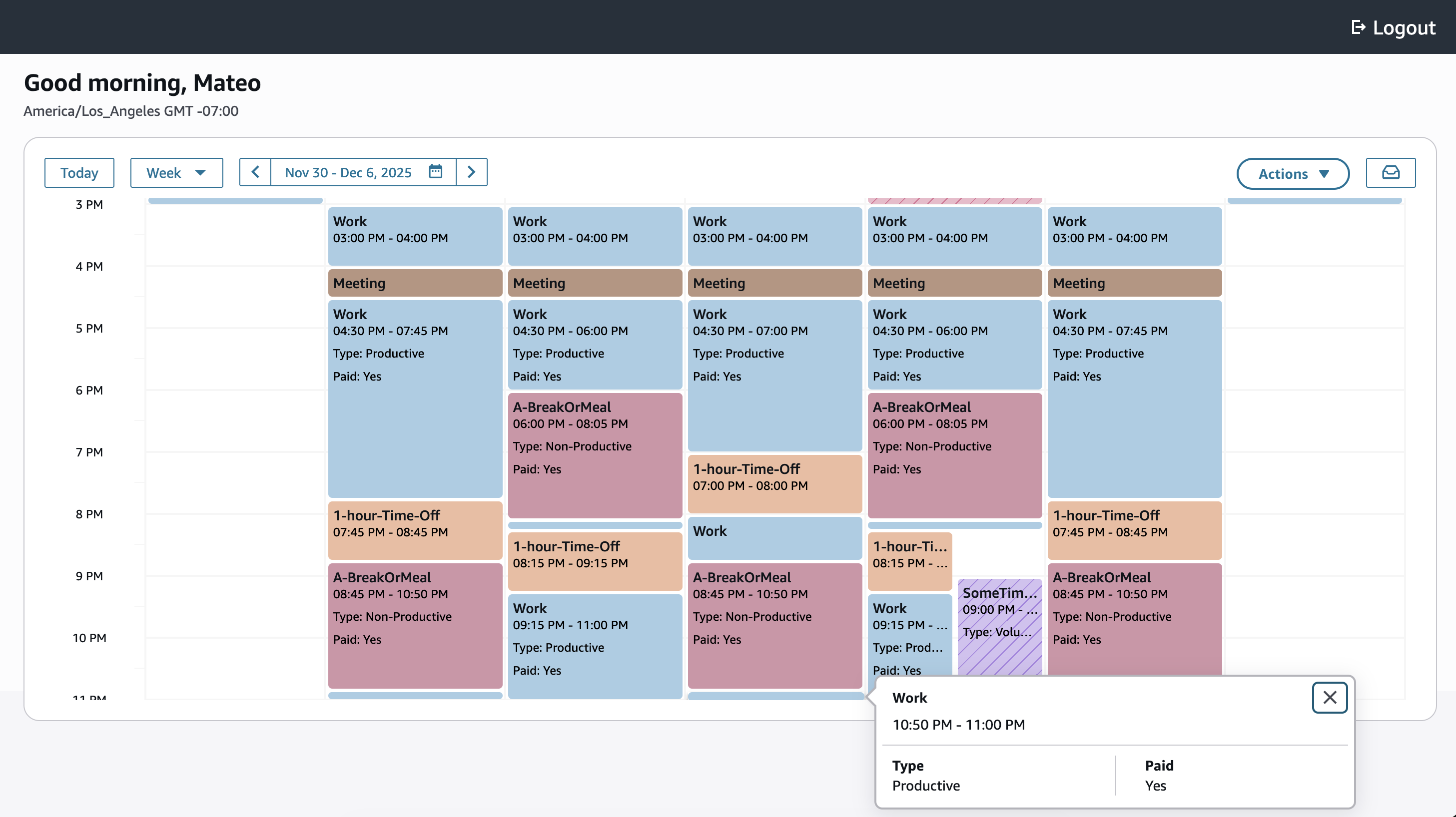 Exemple de planning dans l’espace de travail de l’agent.