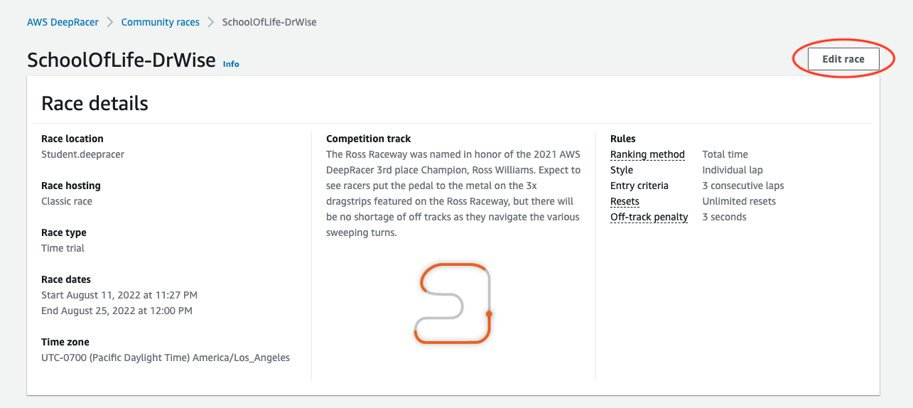 Image montrant le bouton « Modifier la course » encerclé sur la page des détails de la course.