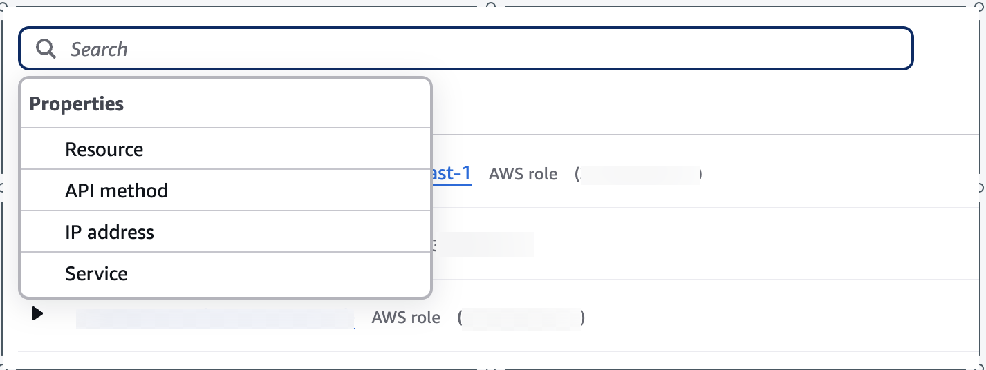 Liste des filtres disponibles pour le filtre des détails de l'activité.