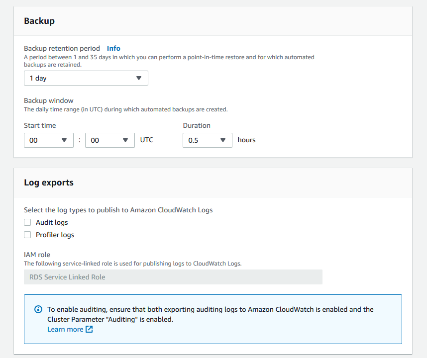Backup and Log exporte les formulaires avec les options par défaut sélectionnées.