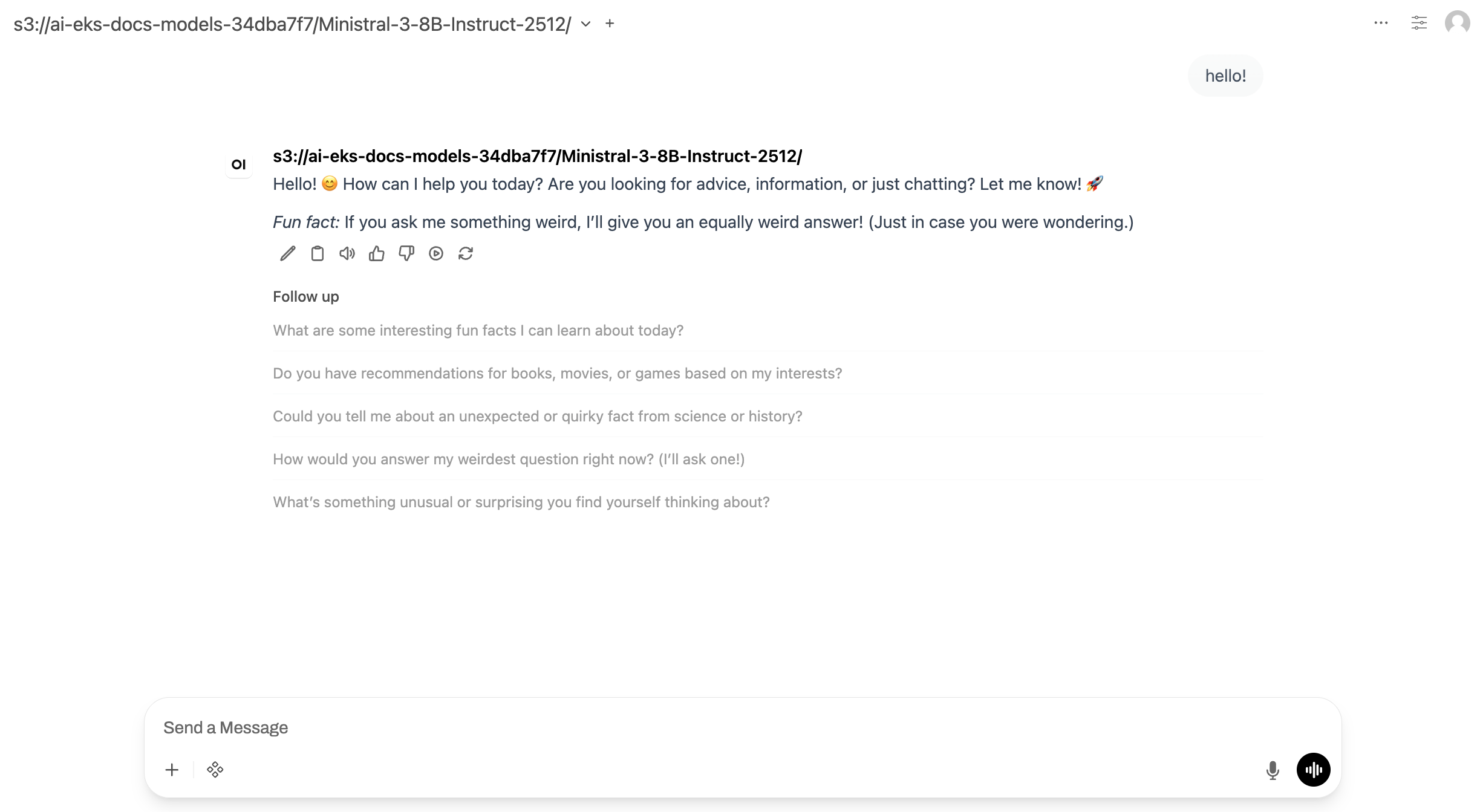 Capture d'écran de l'interface de chat Open WebUI montrant une conversation avec le modèle Ministral