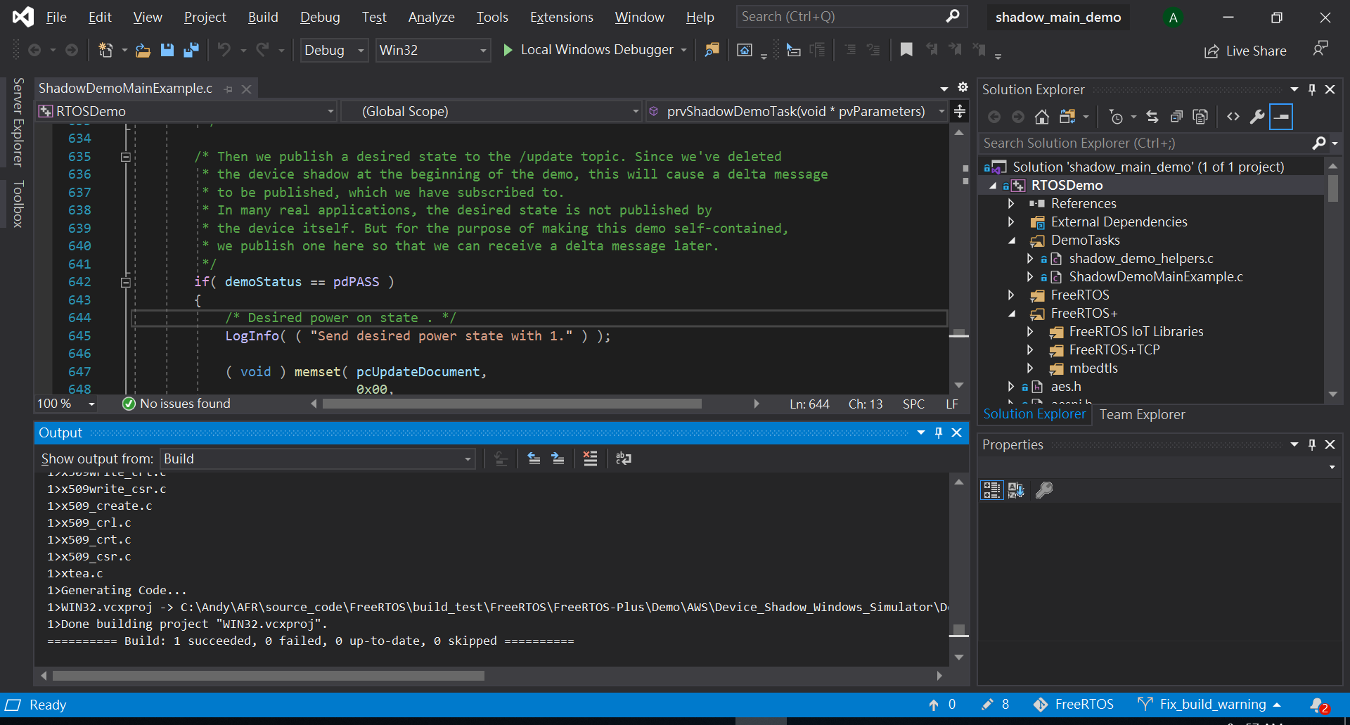 sortie du terminal de démonstration Shadow indiquant le succès