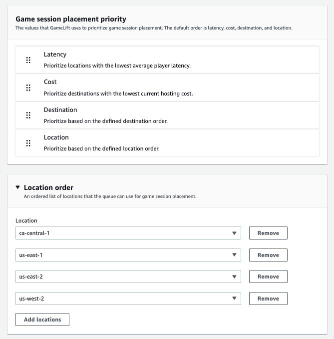 Capture d'écran de console illustrant la priorité de placement et l'ordre de localisation de la file d'attente d'exemple.