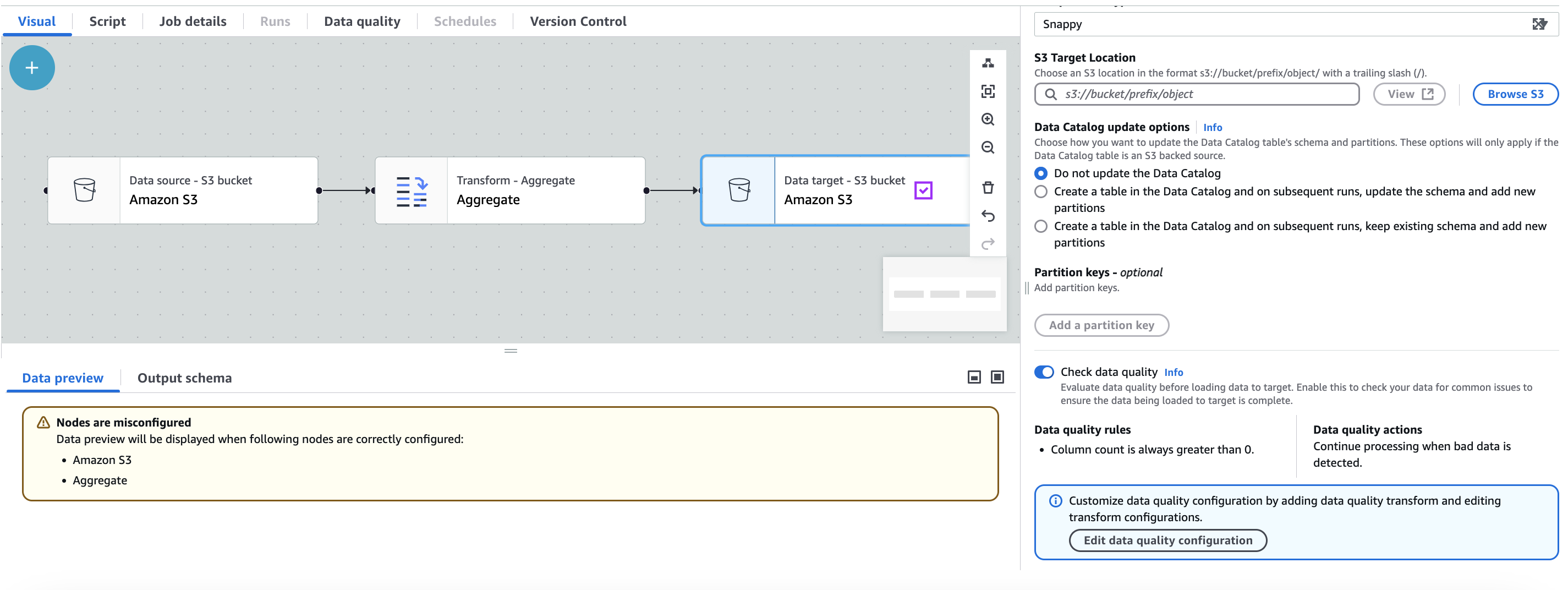 La capture d’écran montre les options de qualité automatique des données disponibles à la sélection.