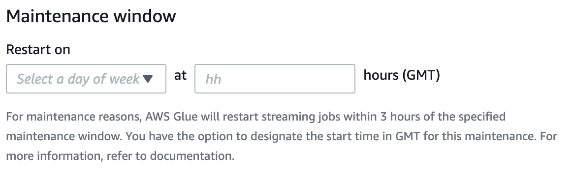 Spécification d'une fenêtre de maintenance dans AWS Glue Studio