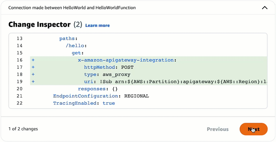 Sélectionnez Suivant pour afficher plusieurs modifications.