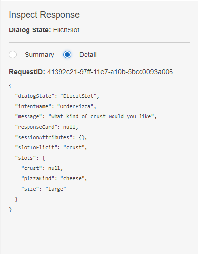Volet de vérification de la réponse dans la console.