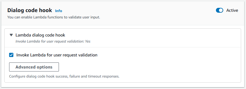 Les options pour le crochet de code de dialogue.