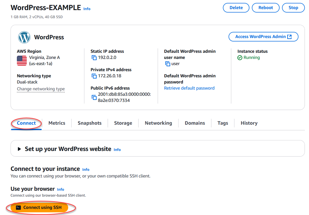 Connexion à une instance.
