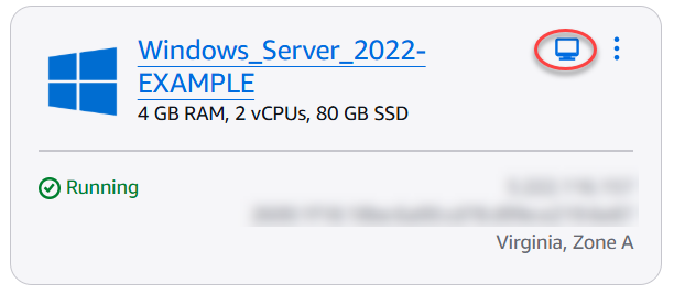 L'icône RDP basée sur un navigateur dans la console Lightsail.