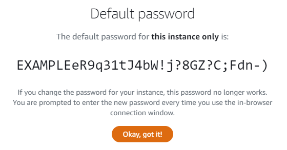 Mot de passe administrateur par défaut de Windows dans la console Lightsail.
