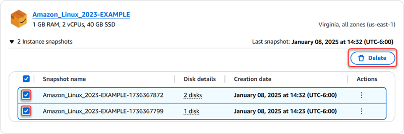 Utilisation du menu contextuel pour afficher vos instantanés de disque et en supprimer
