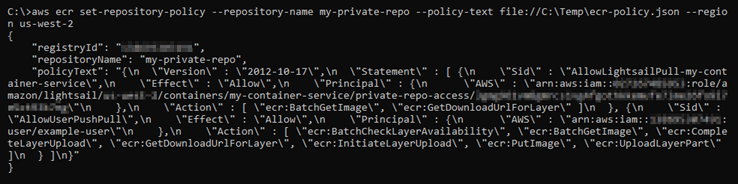Réponse à la set-repository-policy commande