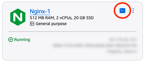 Icône du client SSH basé sur un navigateur sur la page d'accueil de Lightsail.