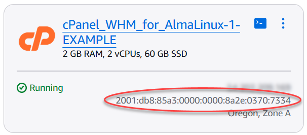 IPv6 Adresse de l'instance sur la page d'accueil de Lightsail.