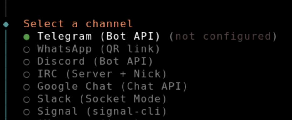 Sélectionnez Telegram dans le menu de sélection des chaînes.
