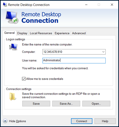 Application Remote Desktop Connection.