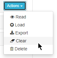 Dropdown menu showing options: Read, Load, Export, Clear, and Delete.