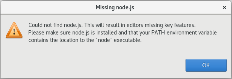 Message d'avertissement concernant l'absence de node.js.