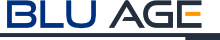 Blu Age logo with stylized blue text and orange hyphen.