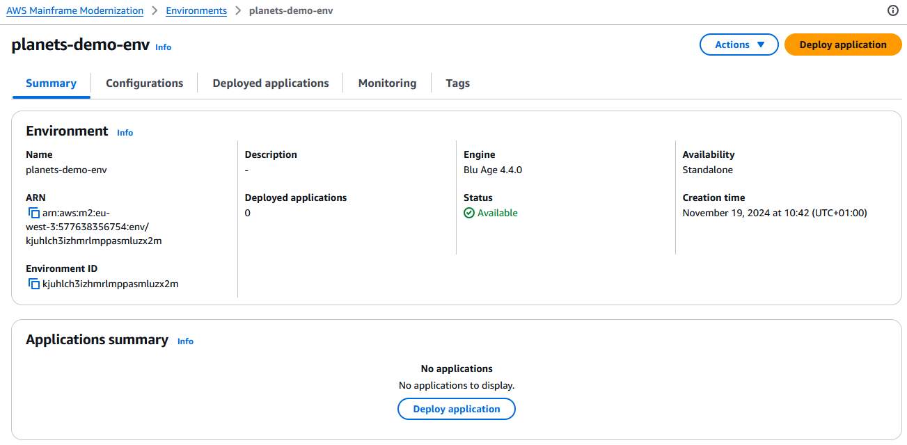 La page de détails de l'environnement relative à l' planets-demo-envenvironnement.