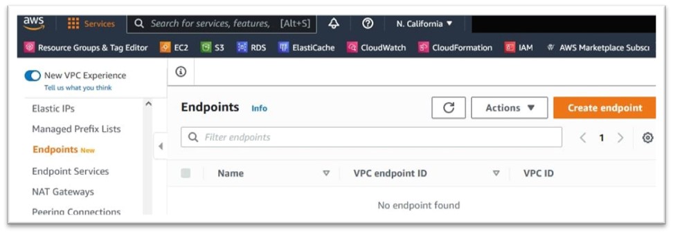 Points de terminaison VPC avec Create Endpoint actif.