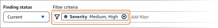 La zone Critères de filtre avec un jeton pour une condition qui spécifie des valeurs pour le champ Sévérité.