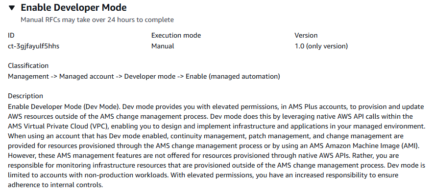 Developer Mode configuration panel showing ID, execution mode, version, and description.