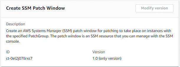 AWS Systems Manager patch window creation interface with description and ID fields.