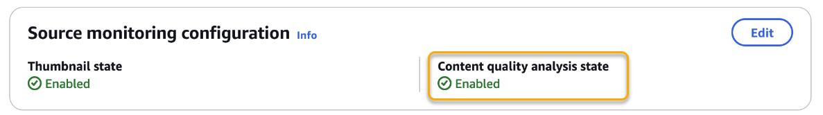 Un MediaConnect flux dans lequel l'analyse de la qualité du contenu est activée.