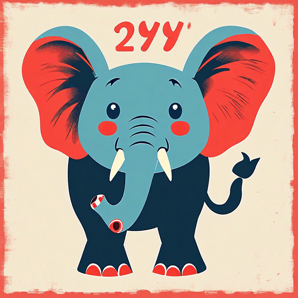 L’image représente un éléphant dans le style rétro milieu du siècle.