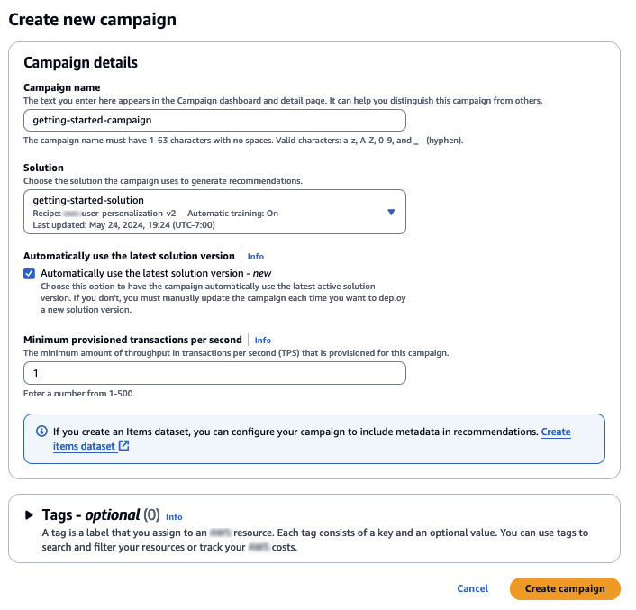Représente la page Créer une nouvelle campagne avec des champs de configuration de campagne.