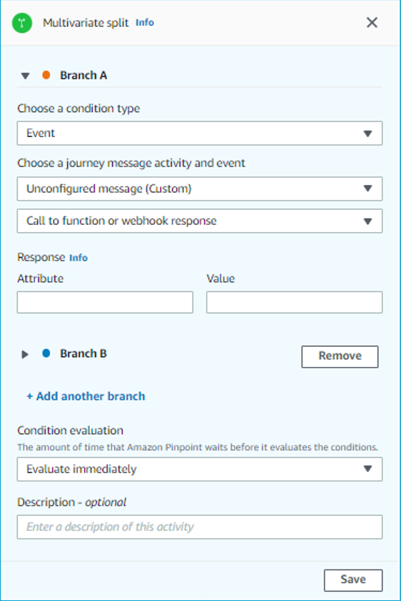 La fenêtre de division multivariée pour configurer une activité de division multivariée.