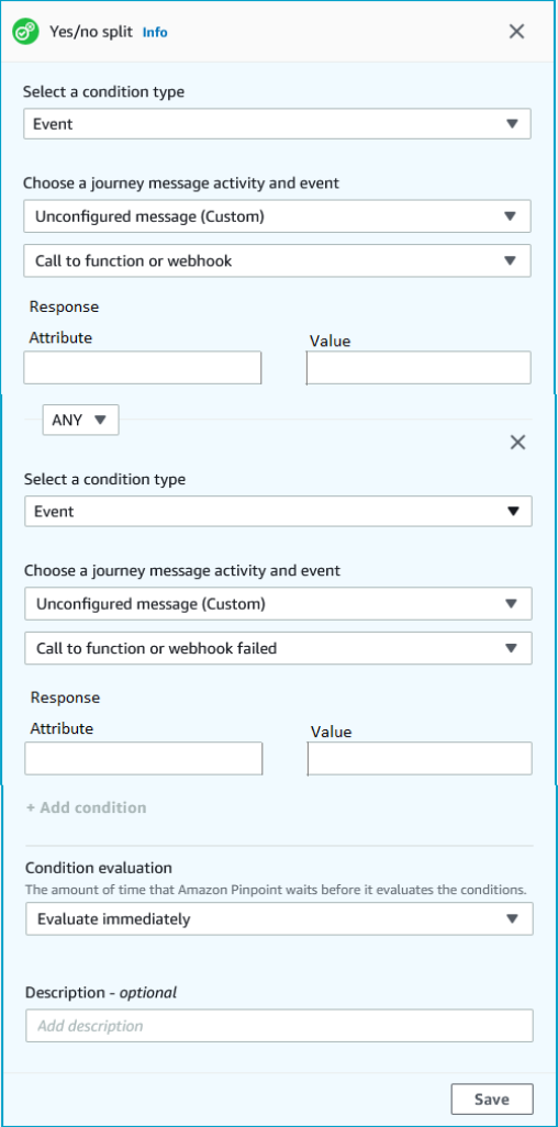 La fenêtre yes/no divisée pour configurer une activité fractionnée par oui ou par non.