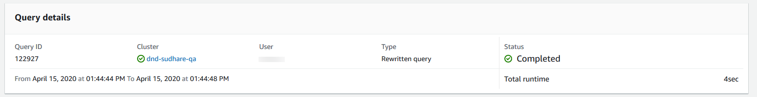 La section des détails de la requête de la console qui affiche les attributs d’une requête spécifique.
