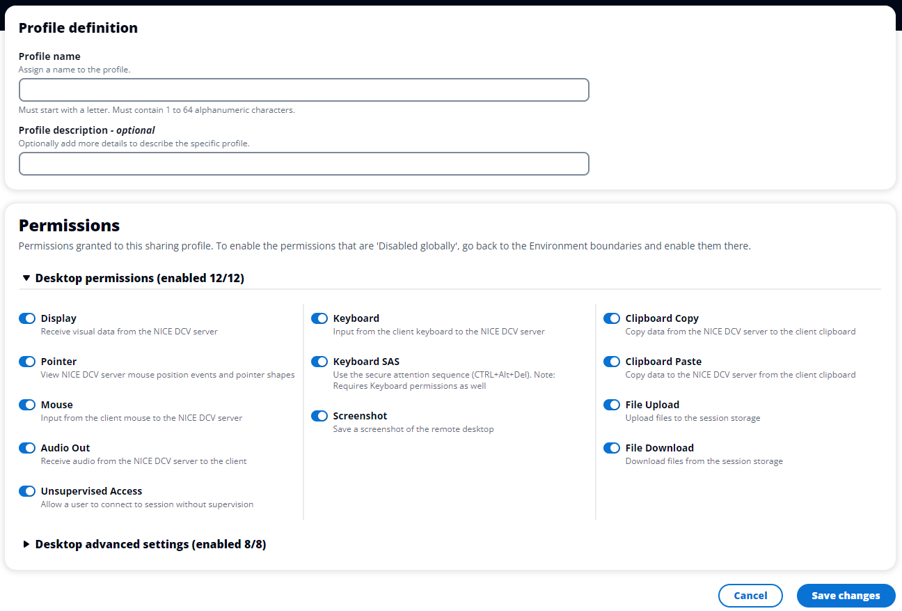 définition du profil et autorisations