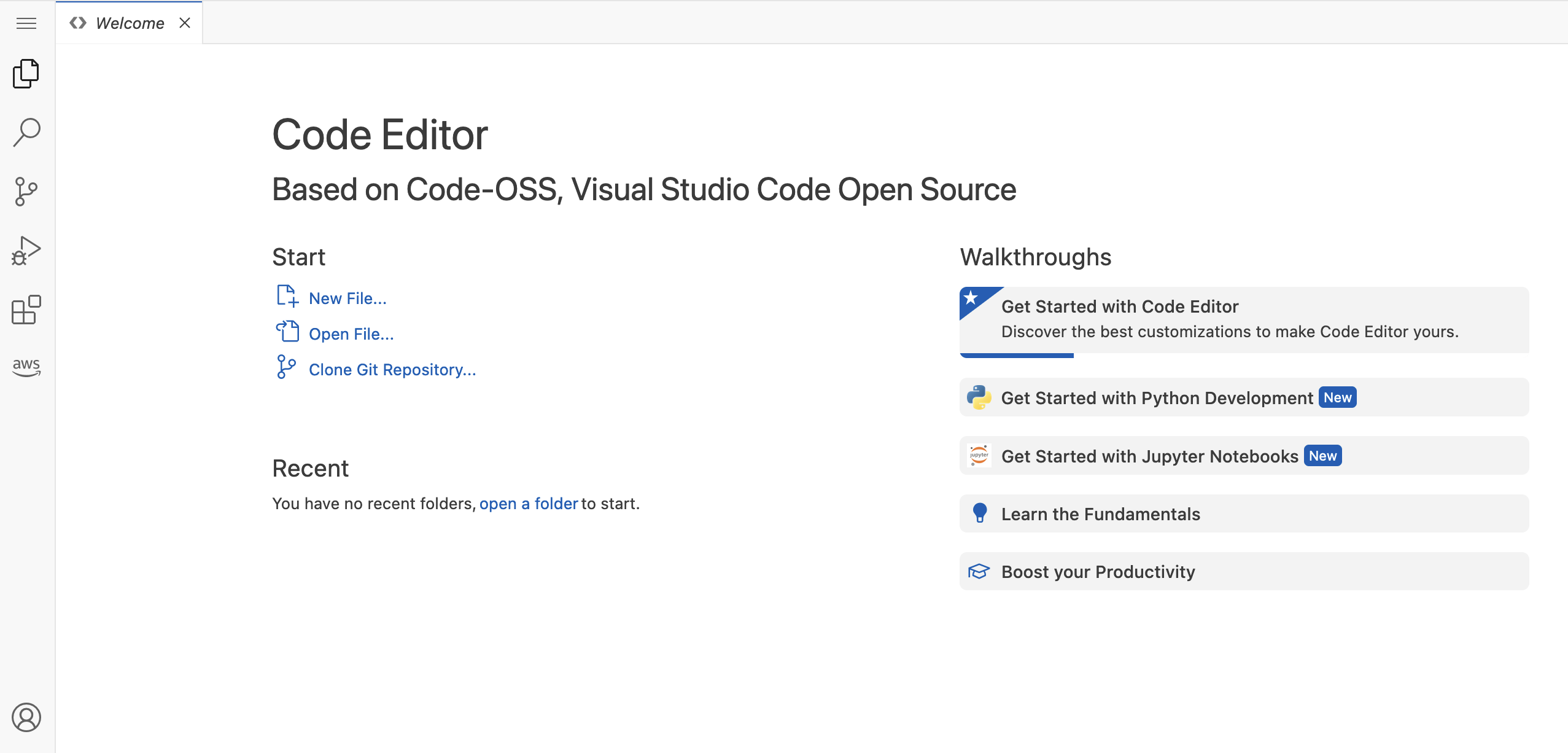 La page d’accueil de l’interface utilisateur de l’application d’éditeur de code.