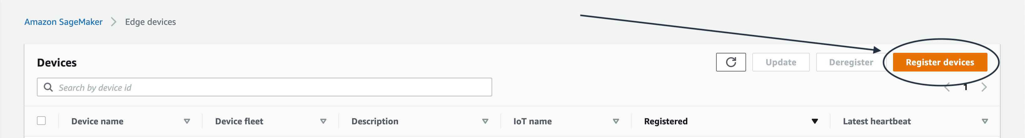 Emplacement du bouton Enregistrer les appareils dans la section Appareils Edge de la console.