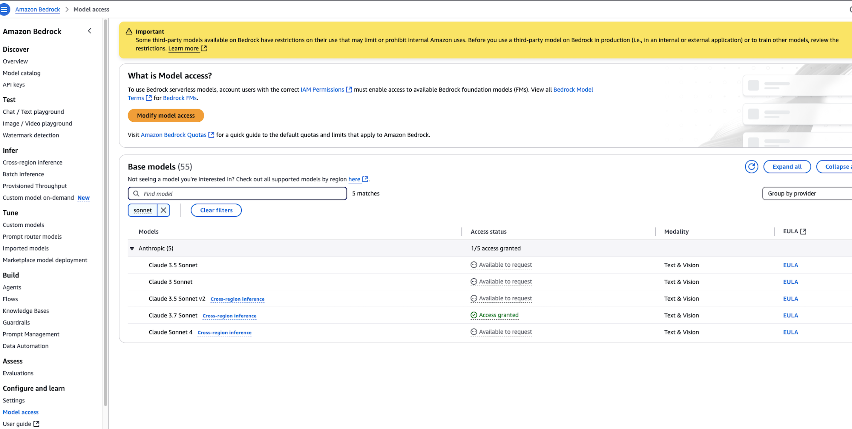 Interface d'activation du modèle Amazon Bedrock