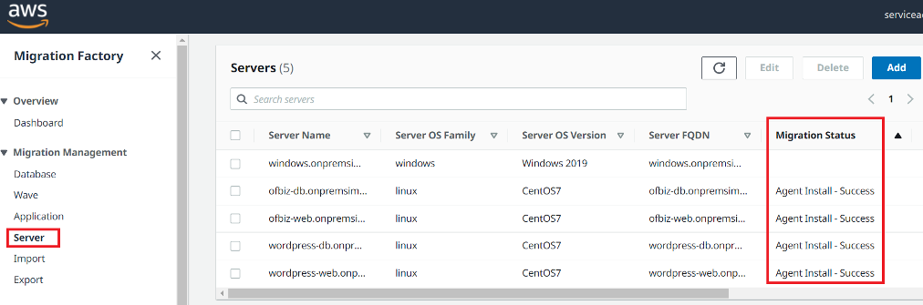 statut de migration réussi
