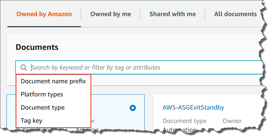 Options de filtre sur la page Documents SSM.