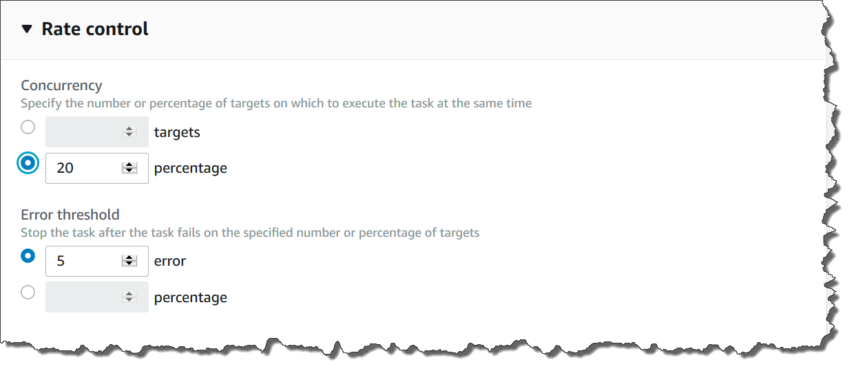 Différentes options de contrôle du débit lors de la création d'une association State Manager
