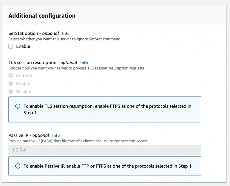 Écran d'options supplémentaires pour la page de détails du serveur.