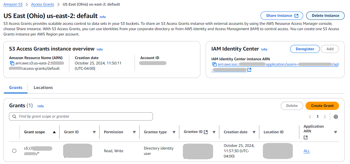 Écran présentant la nouvelle autorisation d'accès sous forme de liste.