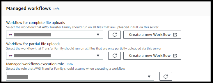 L'écran Workflows gérés, qui affiche les valeurs du flux de travail et du rôle d'exécution.