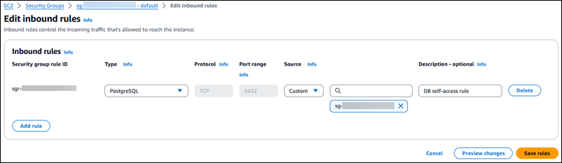 Tambahkan aturan masuk untuk database sumber.
