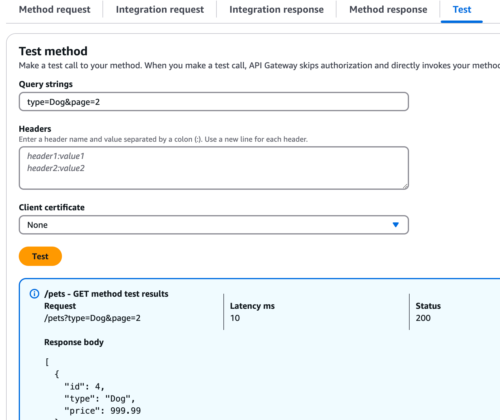 Test-invoke GET pada hasil metode hewan peliharaan