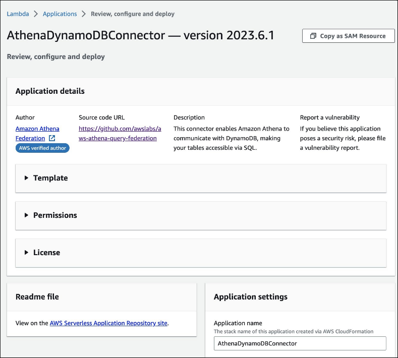 Halaman konektor di AWS Lambda konsol.