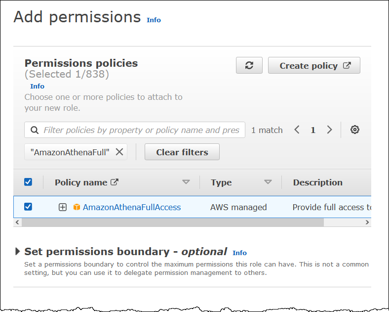 Melampirkan kebijakan akses penuh Athena ke peran tersebut.